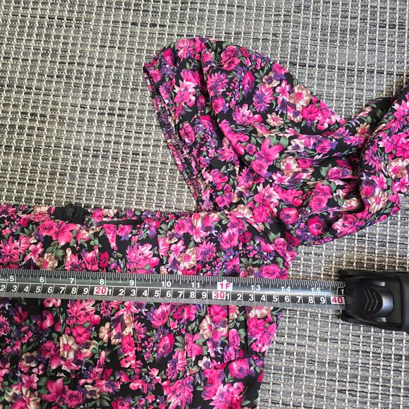 Pretty Little Thing Dress Womens Black Pink Floral Bow Slit Bodycon Cottagecore - Picture 9 of 13